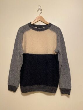 HOWLIN WOOL Men's Colorblock Crewneck Sweater - Gray, Cream & Black. Size M